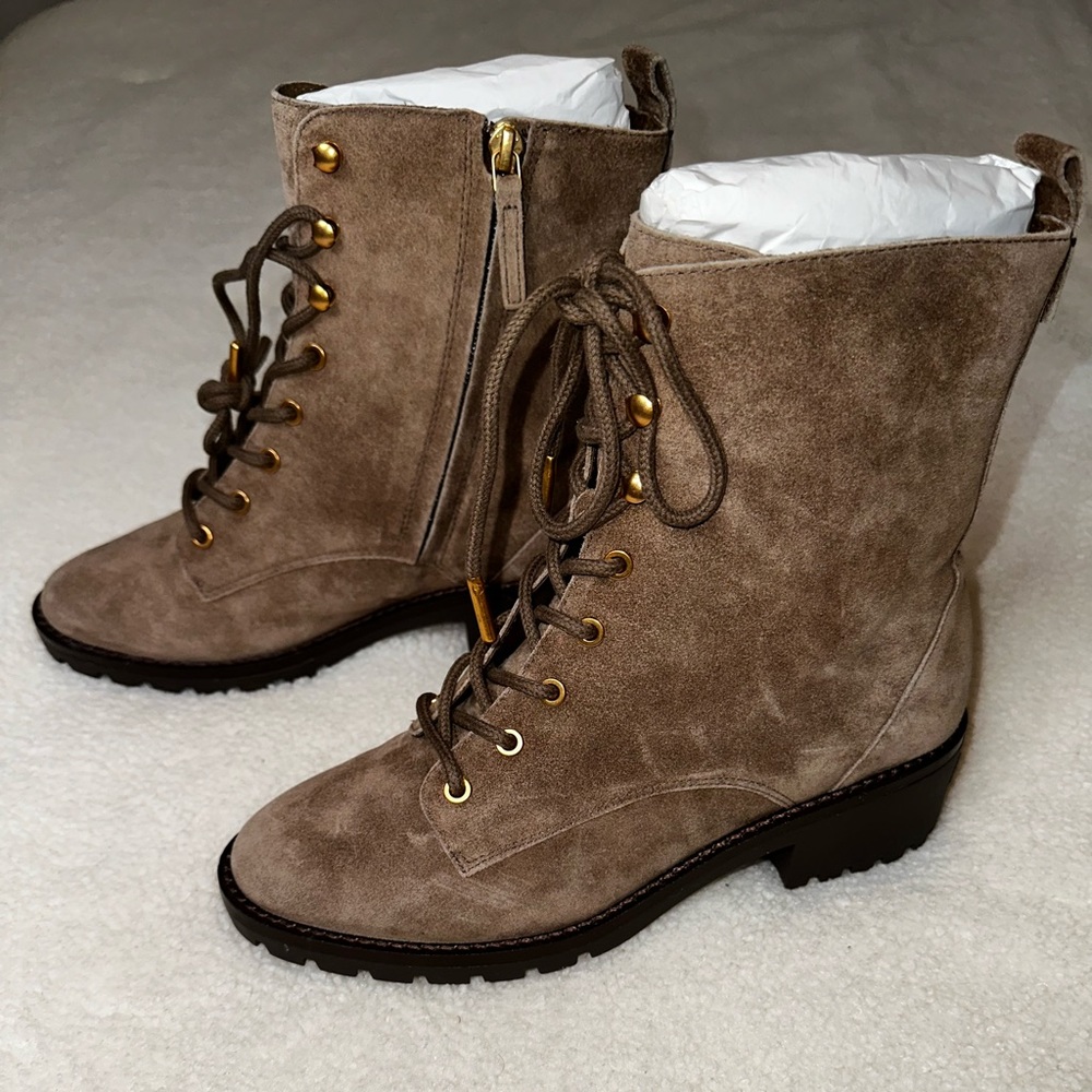 Tory Burch Suede Lug Sole Combat Boots - Picture 4 of 8
